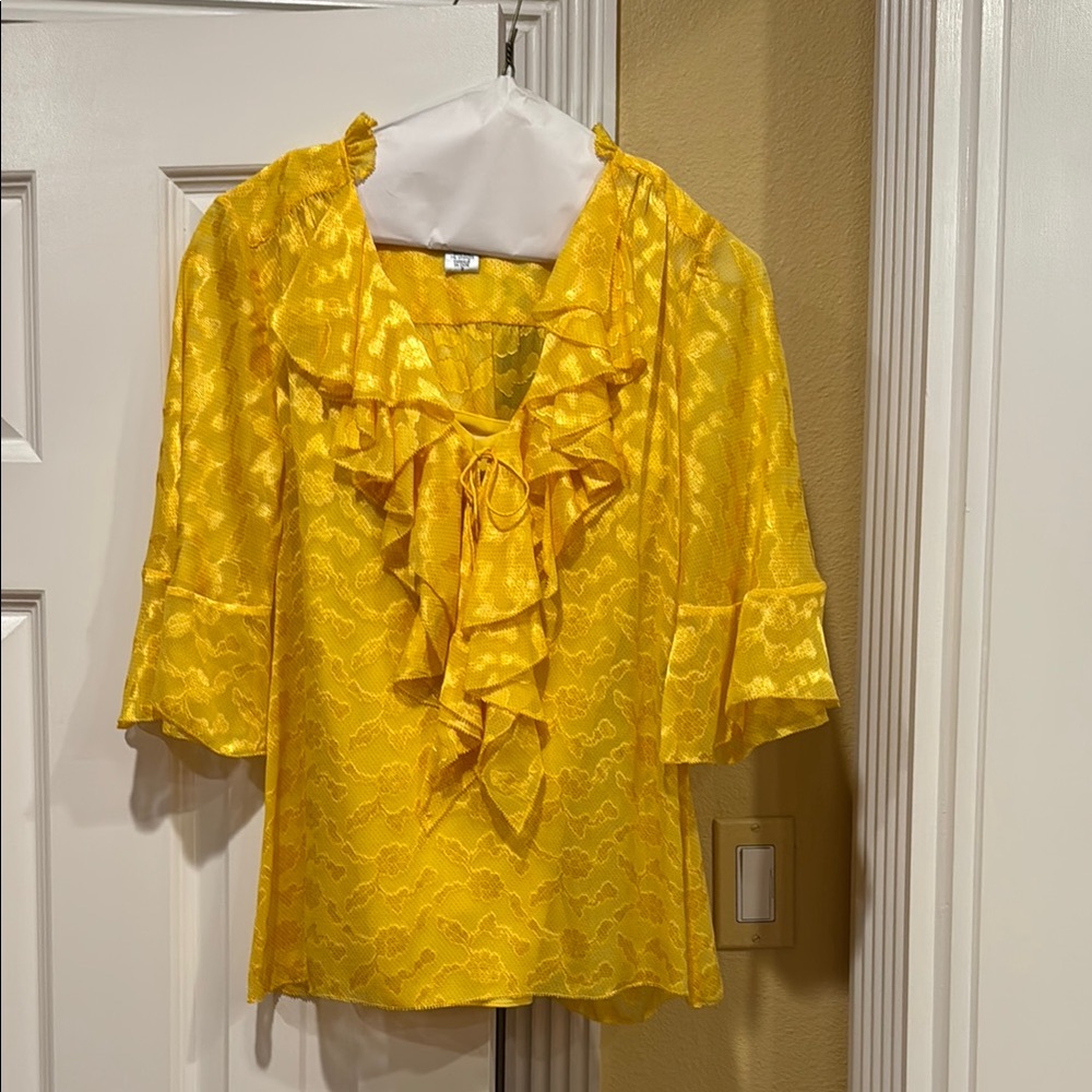 Diane Von Furstenberg Yellow Ruffled Tie Front Blouse